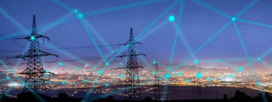High-power-electricity-poles-in-urban-area-connected-to-smart-grid