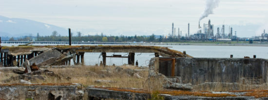 Photo of Industrial Wasteland with manufacturing plant in background.