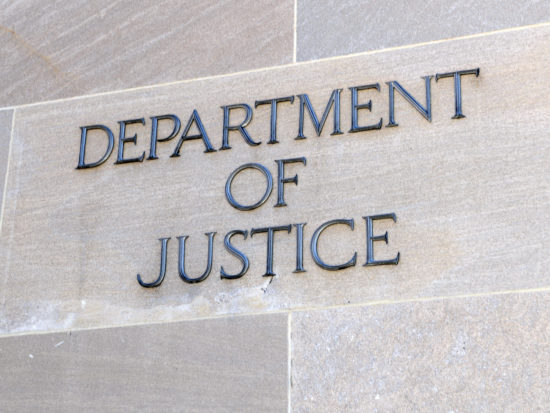 Department of Justice sign, Washington DC, USA