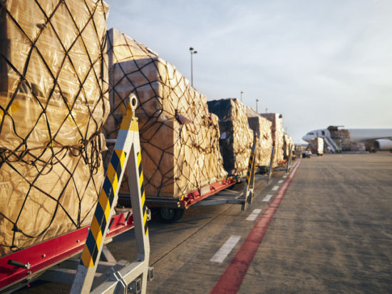 Loading of cargo airplane