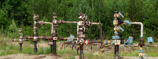 old abandoned wells on the background of the forest