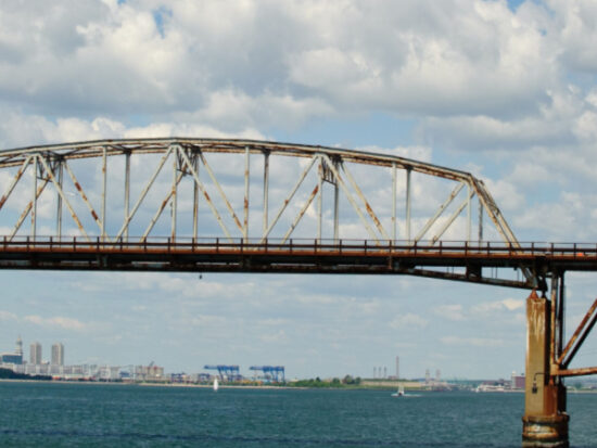 The bridge to Long Island in Boston Harbor in horizontal-Shutterstock_54278458