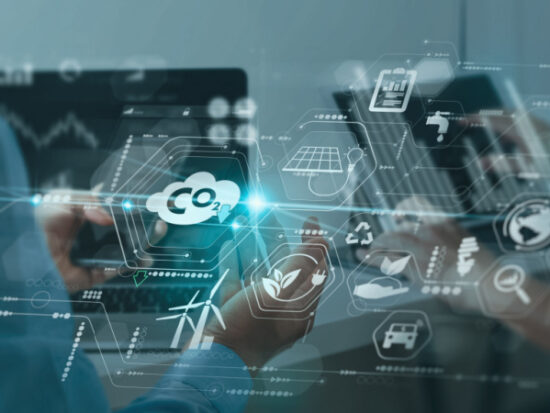 reduce CO2 emissions carbon footprint climate change to limit global warming.Sustainable development and green business concept-Shutterstock_2070484349