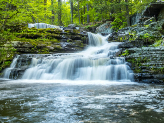 Forest waterfall in Pennsylvania-Shutterstock_643426084