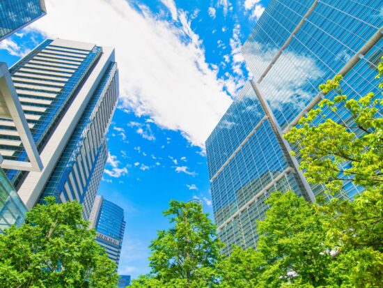 High-rise buildings and blue sky Shinagawa, Tokyo, Japan