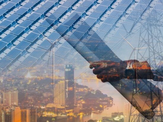 Double exposure graphic of engineer people working over energy station tower-sustainability development by alternative energy-Shutterstock_2132683667