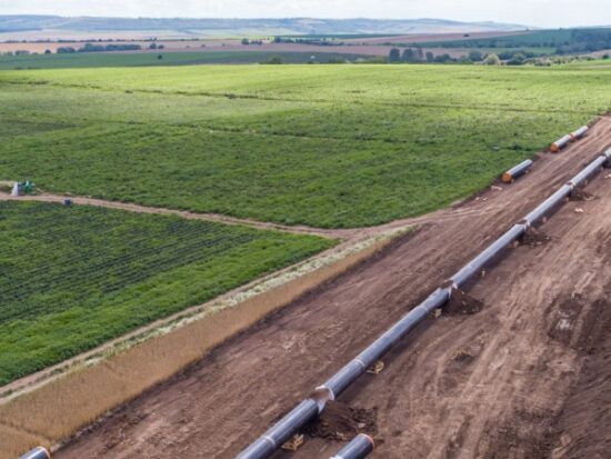 Aerial view of gas and oil pipeline construction