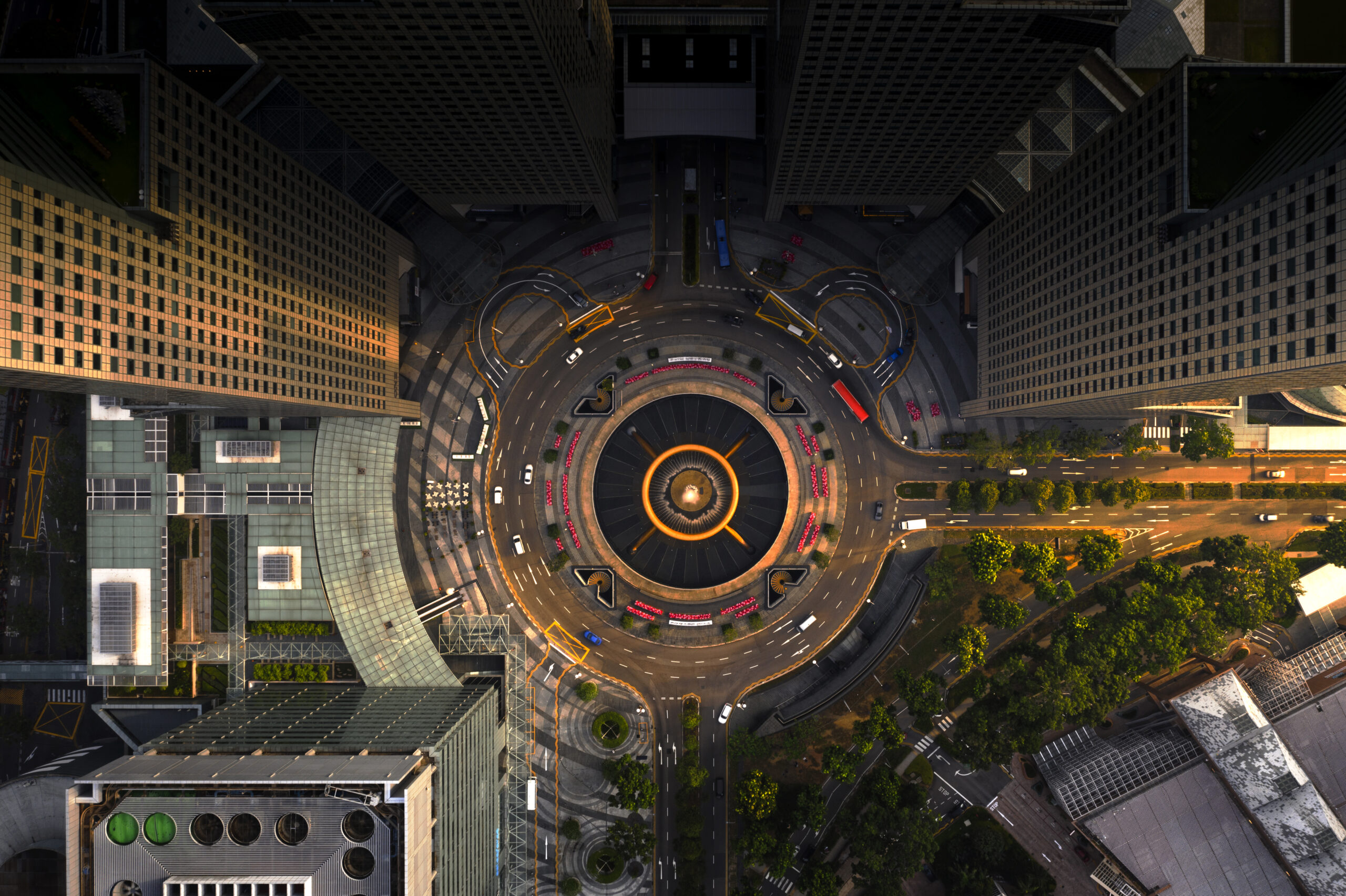 Top view of the Singapore landmark financial business district with skyscraper. Fountain of Wealth at Suntec city in Singapore