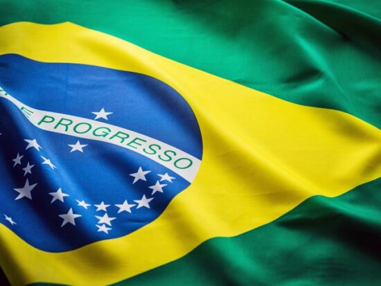 Close up studio shot of real Brazilian flag