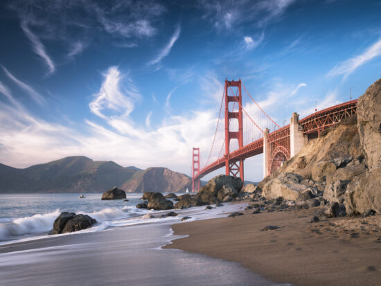 USA, California, Golden Gate Bridge in the evening