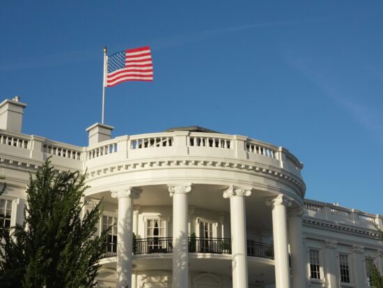 The White House in Washington DC, USA, South front Portico.Workplace of the president of the United States.